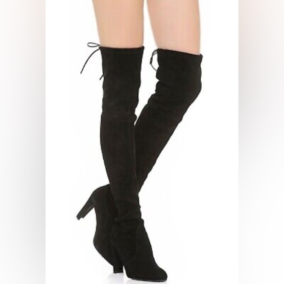 Stuart Weitzman Highland over the knee boot black suede block Sz 7 - Picture 1 of 12